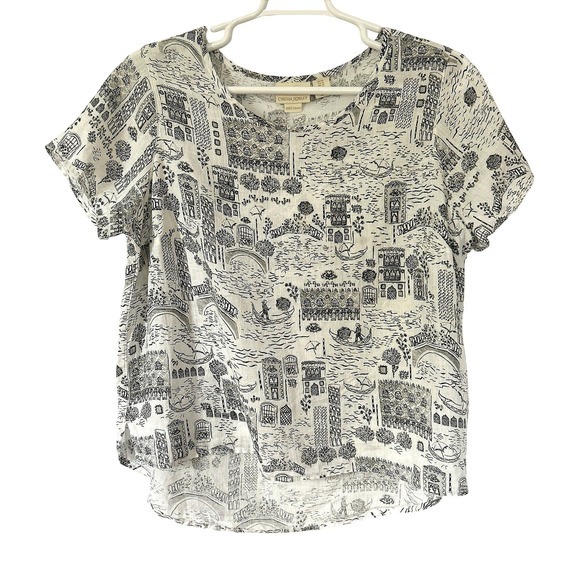 Cynthia Rowley Tops - Cynthia Rowley 1X 100% Linen Venice Cityscape Tunic Art to Wear Lagenlook Blouse